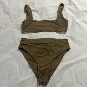 Djerf Avenue Square Bikini Top & High Waisted Bottoms- in the color Biscuit